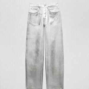 Zara mid‎ rise boyfriend  jeans metallic silver jeans size 4 NWOT